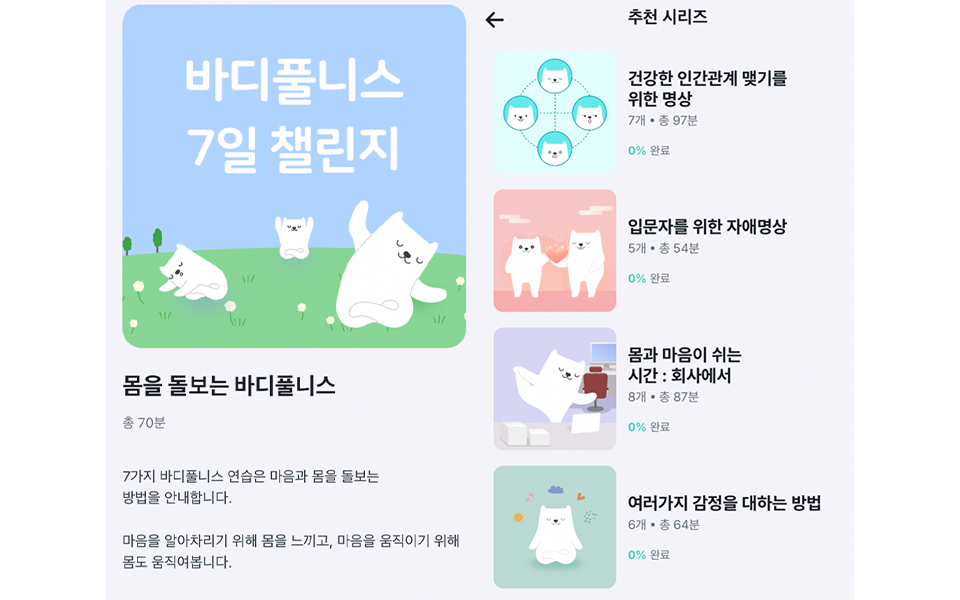 ‘마보’가 제공하는 다양한 명상 시리즈 (출처: 마보 앱)